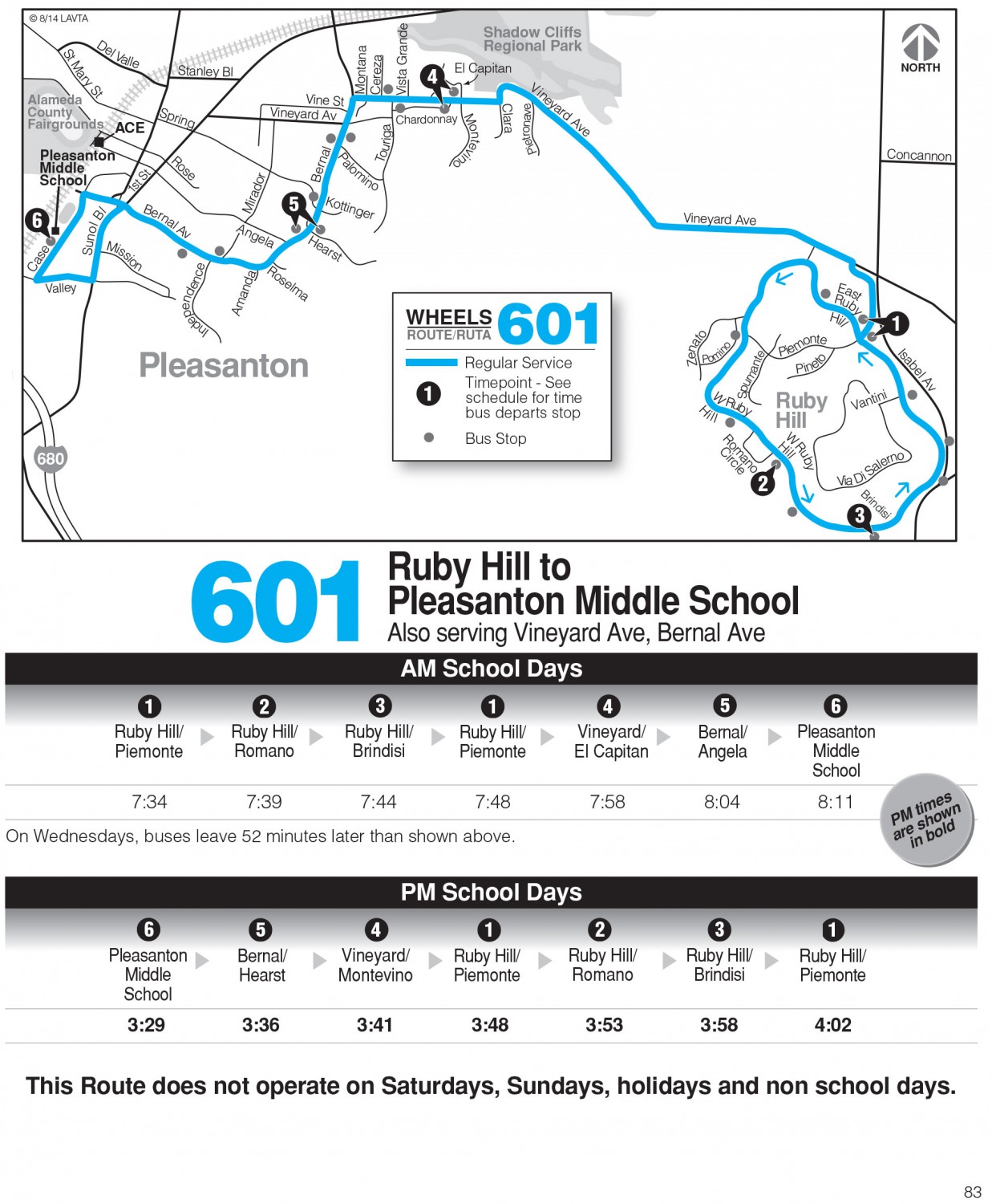 Wheels route 601 map and schedule